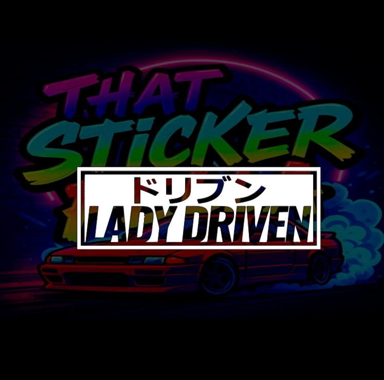 Lady driven window sticker